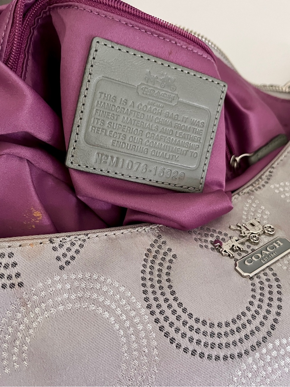 Coach Silver Jacquard Grey Leather ‘Madison Dotted Op Art’ Hobo Satchel - Picture 9 of 9